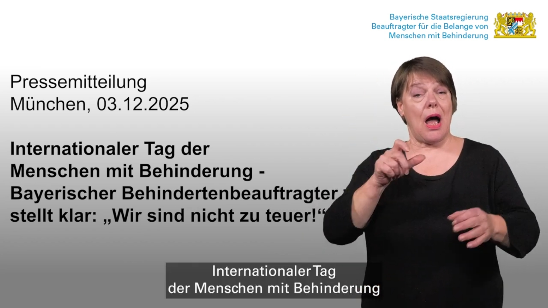 Pressemitteilung des Bayerischen Behindertenbeauftragten zum Internationalen Tag der Menschen mit Behinderung 2025.