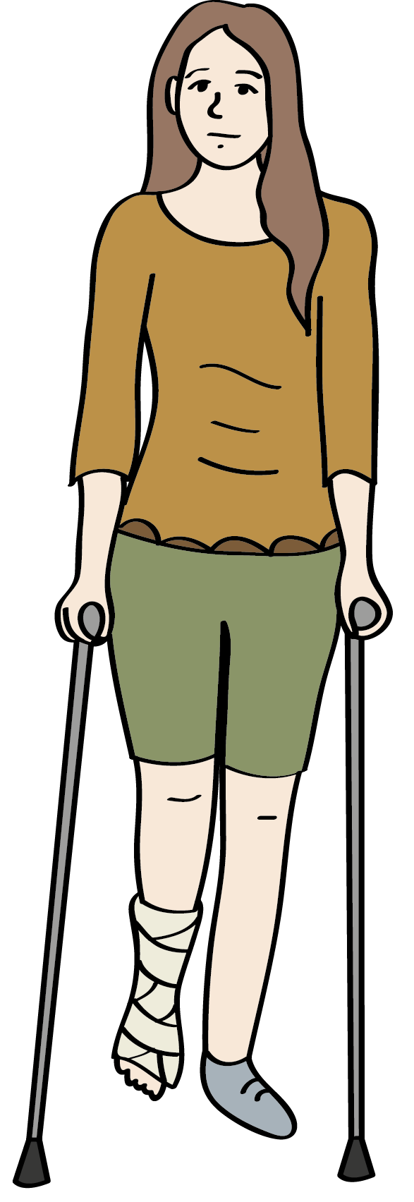 Eine Frau geht mit Krücken