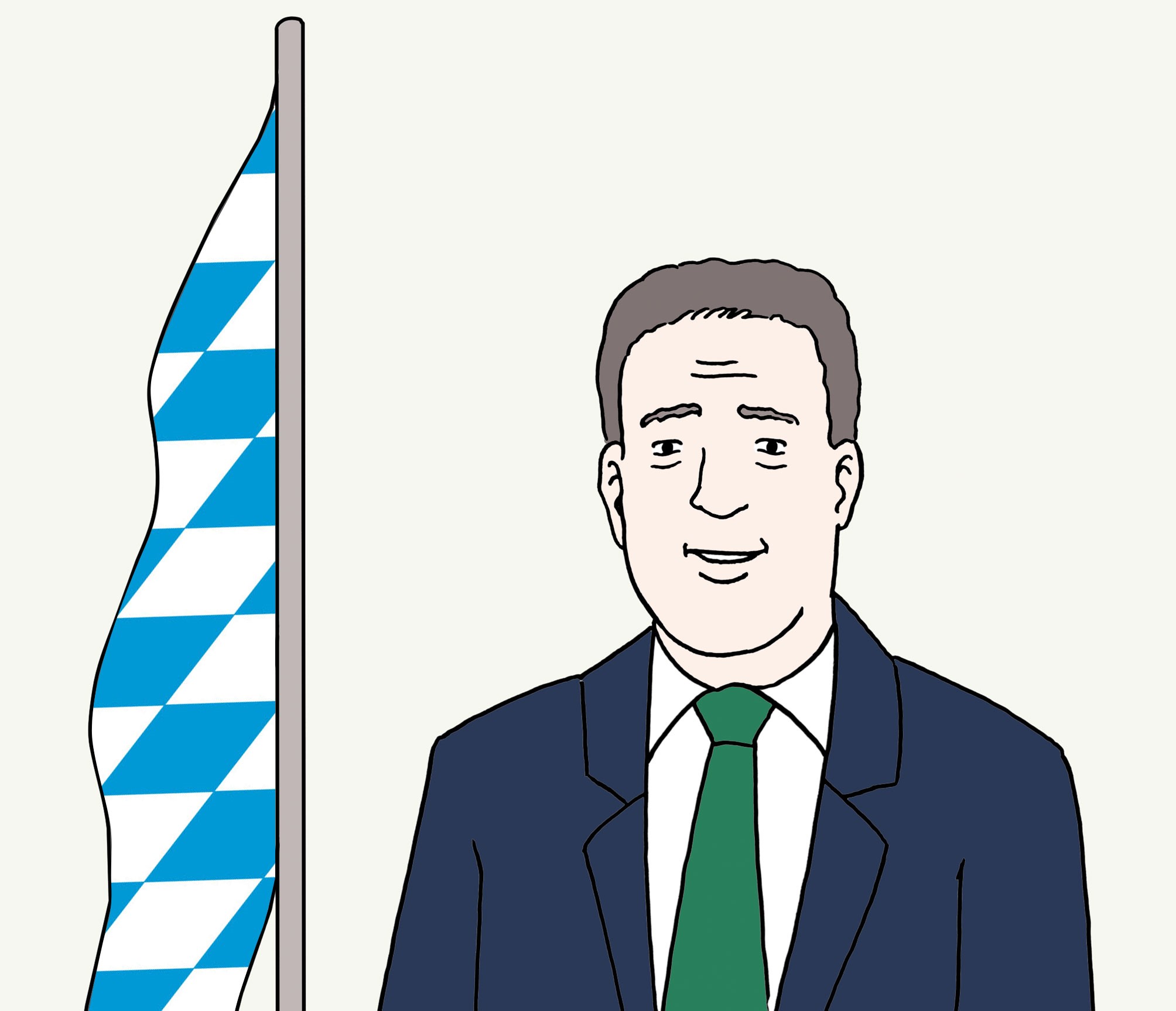 Ein Mann im Anzug vor einer Bayern-Flagge