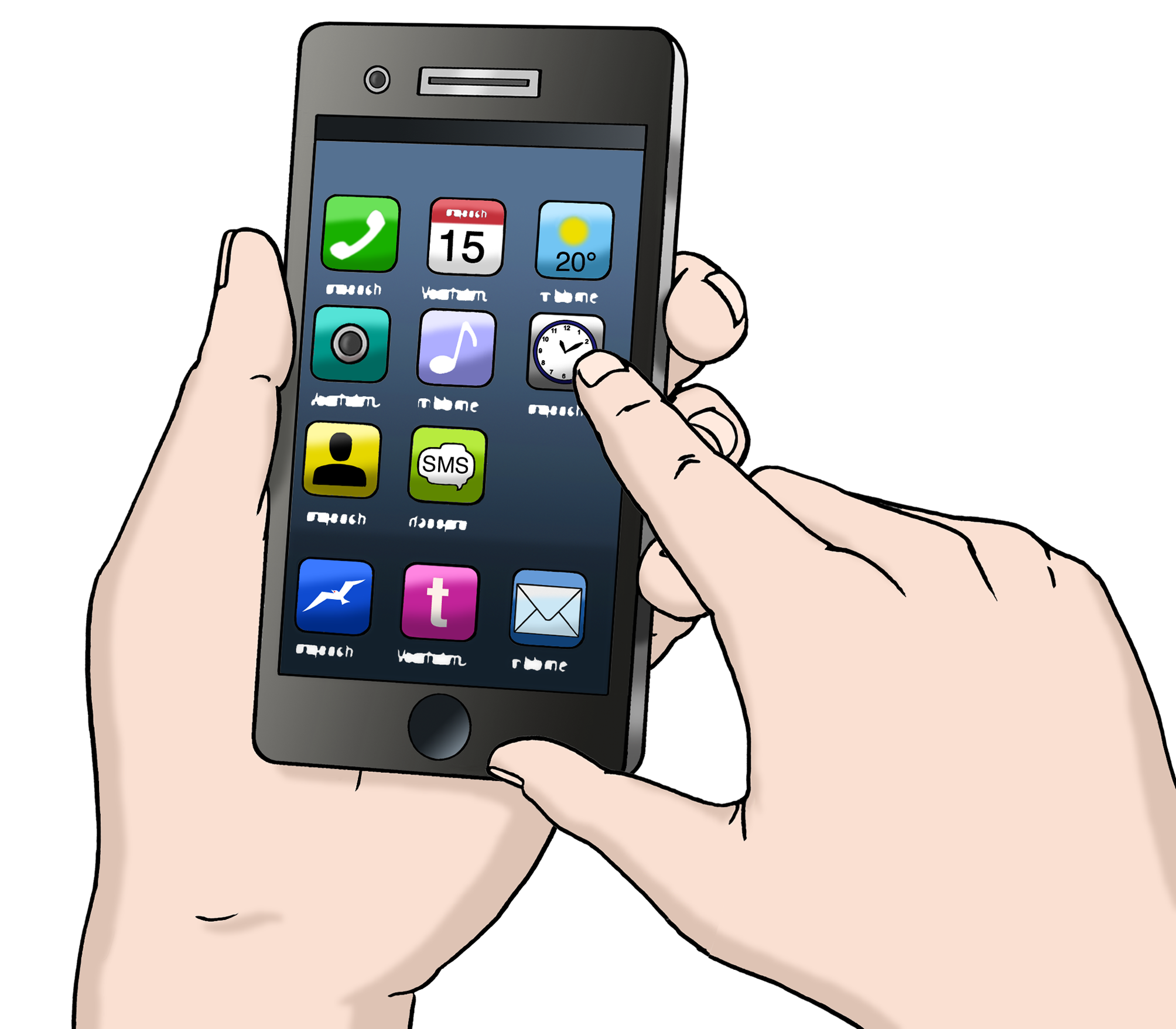 Hände mit einem Handy: Ein Finger tippt auf ein Icon auf dem Display.