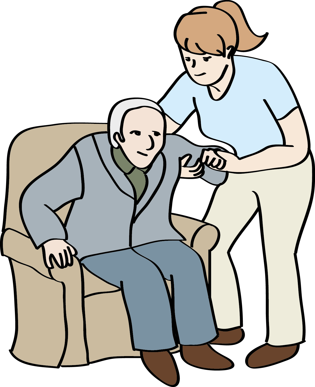 Frau hilft älterem Mann aufzustehen 
