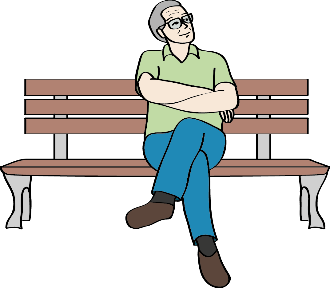 Älterer Mann sitzt auf Bank