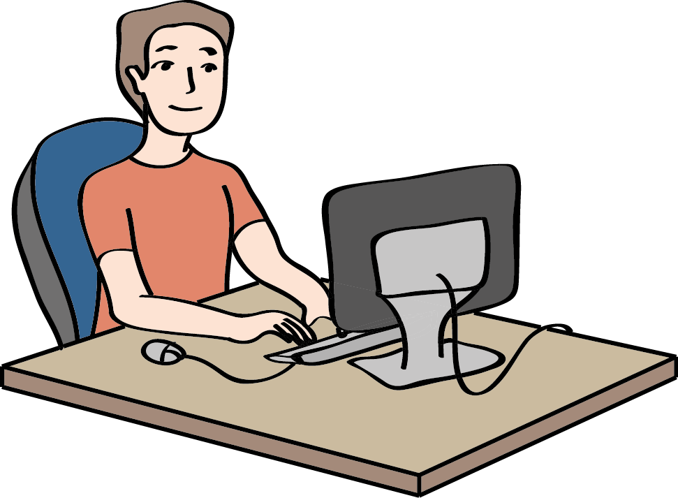 Ein Mann sitzt an seinem Computer und arbeitet. 