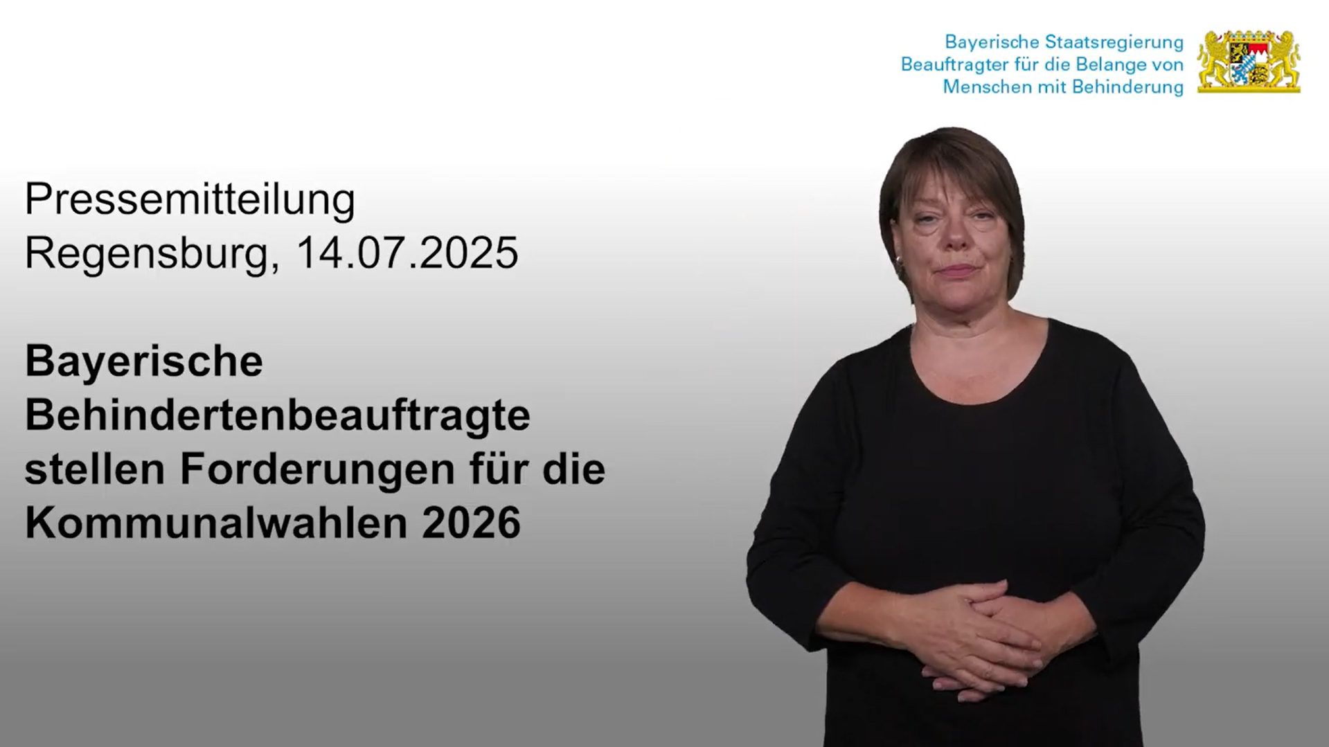 Pressemitteilung des Bayerischen Behindertenbeauftragten zur Regensburger Erklärung 2025 in Deutscher Gebärdensprache.