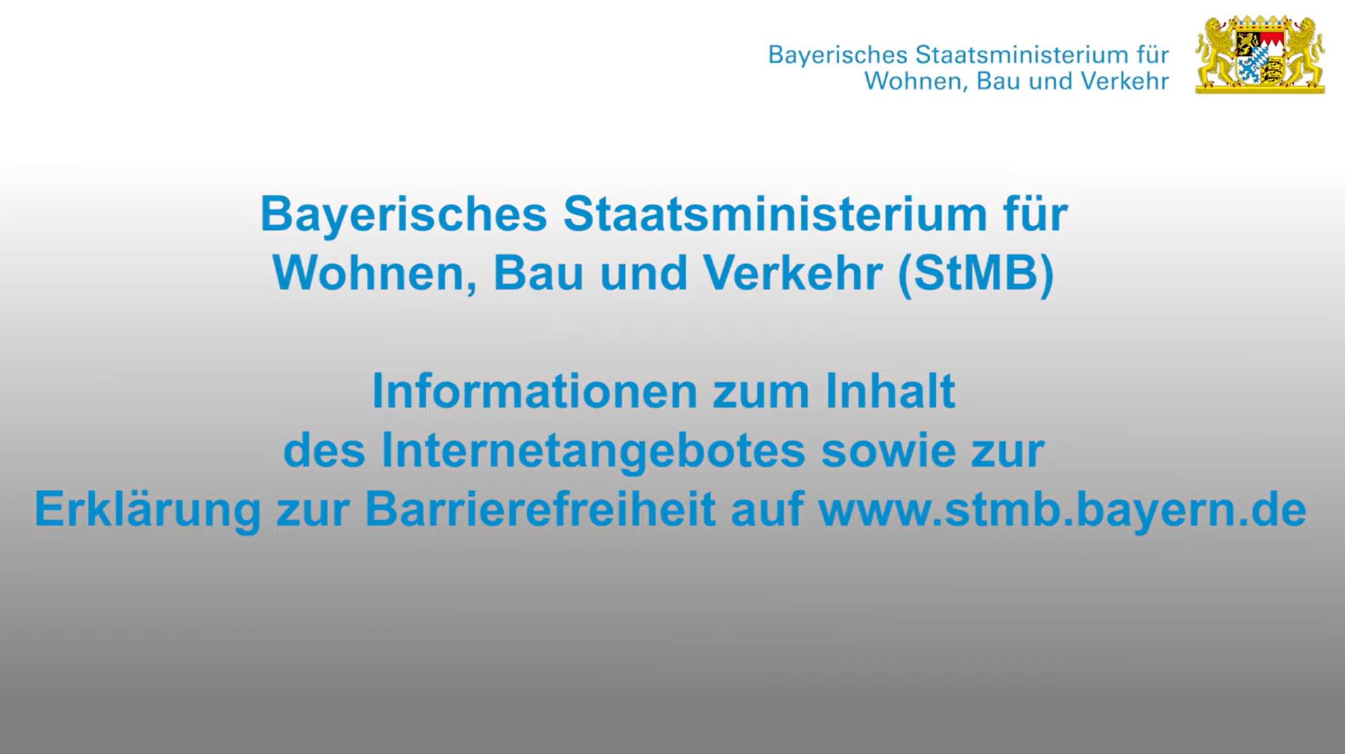Das Video informiert über das Bayerische Staatsministerium für Wohnen, Bau und Verkehr. 